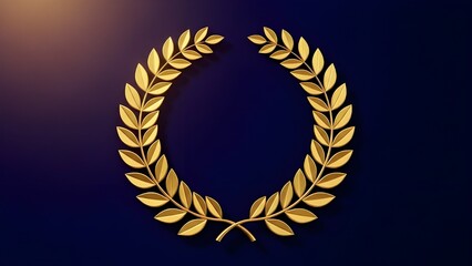 Cinematic 3D Render of Golden Laurel Wreath Award Symbol on Dark Blue Background