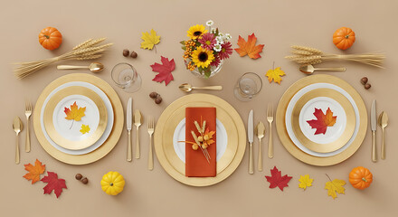 Above view captures essence of family Thanksgiving dinner with gilded tableware classic cutlery and 96086700 1