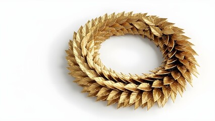 Decorative Gold Laurel Wreath Ring Isolated on Clean White Background