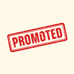 A red grunge rubber stamp with the word "PROMOTED" on a light background, signifying advancement or recognition in a career or business context.