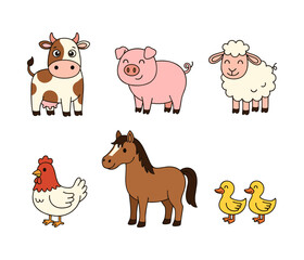 Fototapeta premium Cute farm animals character set for kids