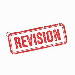 A red rectangular rubber stamp with the word 'REVISION' in bold uppercase letters, showing a distressed texture on a white background.
