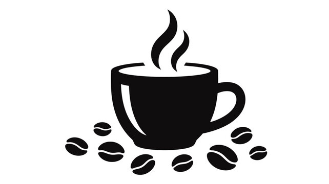 black coffee cup with steam and beans clip art preview