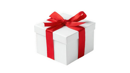 Fototapeta premium A white gift box with a red ribbon isolated on transparent background