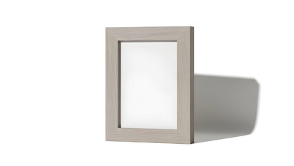 Minimalist Vertical Light Gray Wooden Picture Frame or Mirror Mockup on White Background