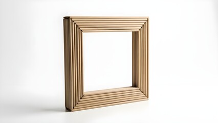 Minimalist 3D Square Ribbed Wooden Geometric Frame Isolated Product Shot