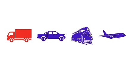 Transportation methods illustration featuring truck car train and airplane for logistics needs