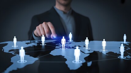 Global Business Network Connection Strategy with Human Figures and Digital World Map
