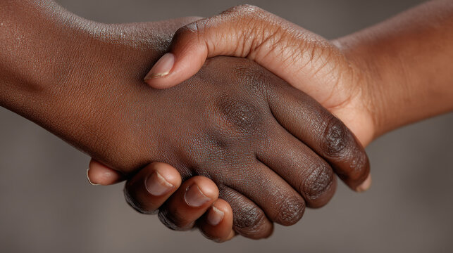 Close up of firm handshake between two black people. successful business agreement symbolizes trust, support, unity, and cooperation