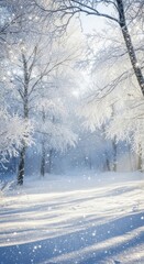 Obraz premium Icy embrace: A shimmering winter wonderland scene with snow-kissed trees