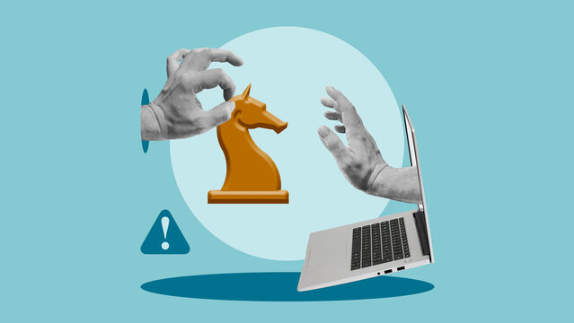 Trojan Horse Attack and Online Fraud Warning - Cybersecurity Threat Concept and Malware Infection