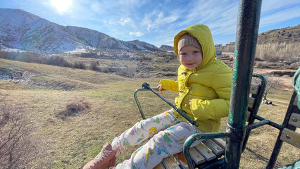 Riding a mountain cable car