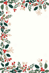 Vector Template Christmas Garland card featuring a flat design aesthetic with a mix of bright and muted colors, minimalist shapes, and simple lines