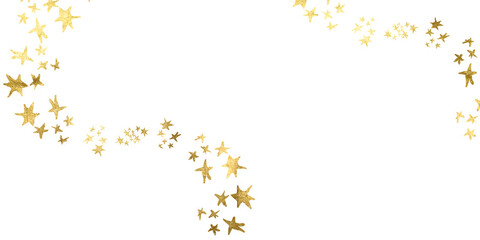 Glossy golden cute stars. Galaxy emoji with a falling star, sparkle, shine border the isolated PNG illustration. Stars particles create a magical winter backdrop for holiday projects,ads.