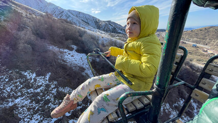 Riding a mountain cable car