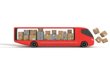 Red delivery van with boxes shipping logistics and transportation cargo service transport