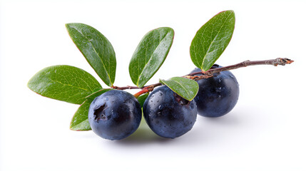 blueberries with leaves isolated on a white background. with a clipping path. full depth of field. focus stacking.