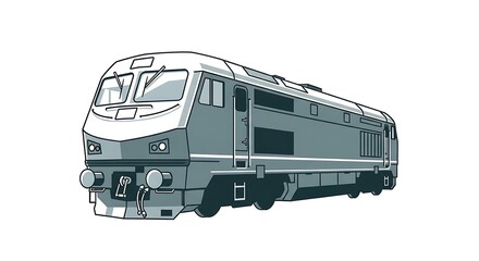 Illustration of a modern diesel electric locomotive train transport vehicle drawing style