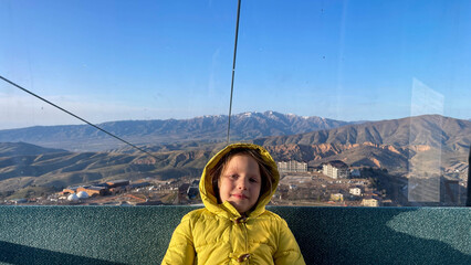 Riding a mountain cable car