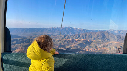 Riding a mountain cable car