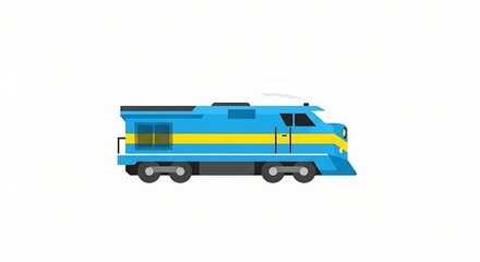 Illustration of blue and yellow train engine locomotive transportation rail travel art