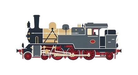Obraz premium Vintage steam train locomotive vector illustration retro railway engine transport design art