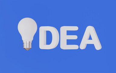 White text idea with glowing yellow lightbulb, Success and idea concept 3d illustration