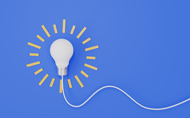 White lightbulb with yellow rays, representing creativity, inspiration and bright ideas
