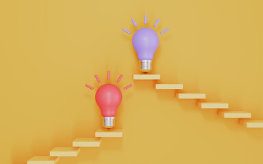 Light bulb with up arrows, Creative innovation and strategy analysis 3d illustration