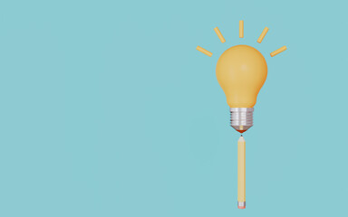Pencil light bulb solution, Brainstorm invention ideas 3d illustration