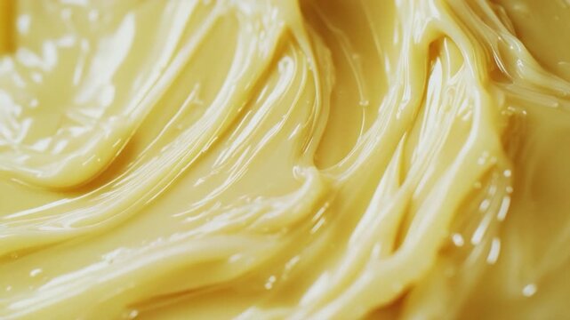Video A close-up shot of a bowl filled with melted butter, perfect for use in recipes or as a decorative element