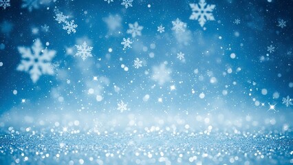 Fototapeta premium Abstract blue Christmas background illustration with ice snowflakes, winter holiday design, and star light decoration