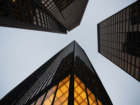 Modern skyscrapers reaching into the sky, viewed from a low angle - Powered by Adobe