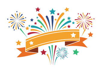 Vector illustration of a celebratory fireworks display with a colorful star and floral border design