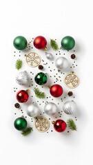 Festive Christmas ornament arrangement for holiday season decor. Holiday season joy and festivity, seasonal home decorations, seasonal marketing.