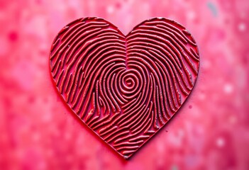 Heart symbol made from intricate fingerprint ridges, representing unique connection and identity,  health,  bond