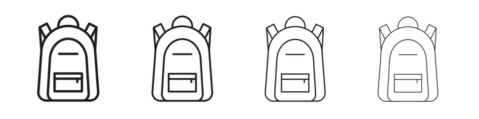 Backpack icons. Editable stroke. Pixel perfect thin line icons.