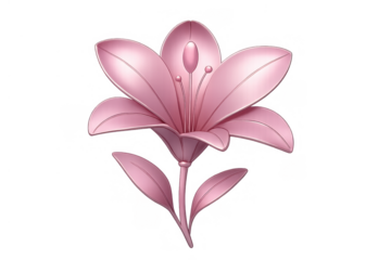 Stylized pink lily flower illustration with metallic finish and glossy petals on a transparent background