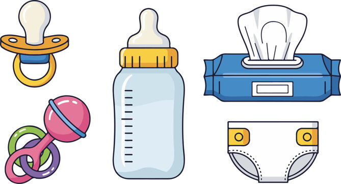 Baby essentials arranged neatly on a black background for newborn care products