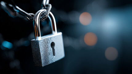 Cyber defense padlock in network center, defocused glowing connections, security system concept, futuristic technology visualization, data protection infrastructure, information sa