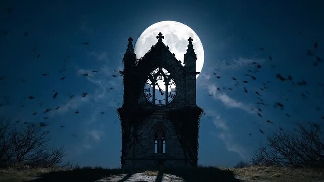 Old clock tower against a dark blue sky with the time displayed