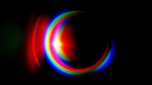 A vibrant and colorful abstract design featuring swirling rainbow hues on a dark background.