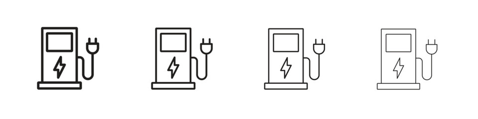 Charging station icons. Editable stroke. Pixel perfect thin line icons.