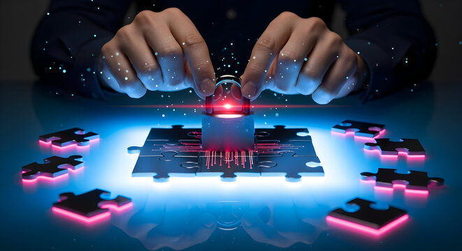 Unlocking Data Secure Technology Concept with Puzzle and Padlock