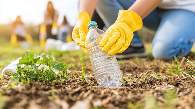 Volunteers clean up the environment by collecting trash in nature to create a cleaner and greener natural area.