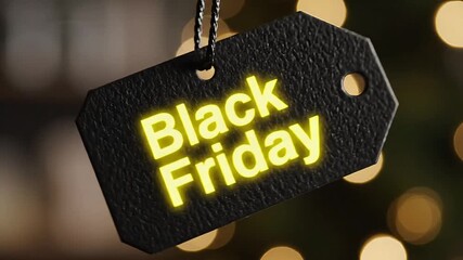 Black Friday deals now showing on a tag with glowing letters, perfect for holiday sales and promotions, driving retail traffic and consumer engagement