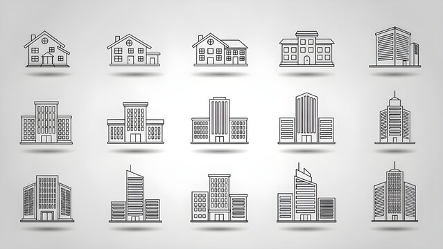 Conjunto de iconos de casa y edificio
