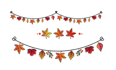 Autumn garlands and borders design elements set. Fall Thanksgiving themed graphics collection. Vector illustration.