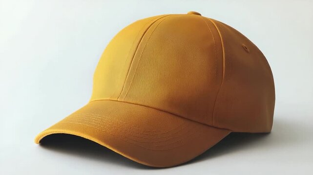 Video A yellow baseball cap sits atop a clean white surface, waiting to be claimed
