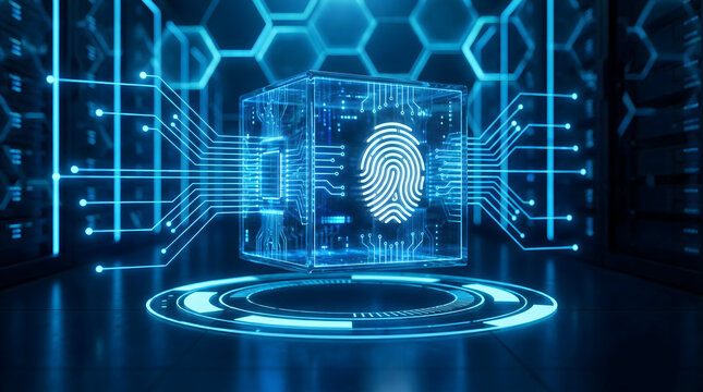 Cutting-edge fingerprint security technology with vibrant digital interface design